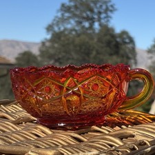 L.E. Smith Amberina Glass Bowl Quintec Pattern Red To Amber Color picture