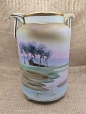 Antique Morimura Porcelain Hand Painted Urn Vase Lake House Scene Nippon picture