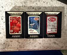 Zippo Lot of 3 Lighters CASE Merry Christmas Designs Made in USA Boxed picture
