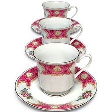 VTG 6pc Service for 3 Red Sea Remington Spring Garden Gold Gilt Cup & Saucer Set picture