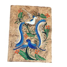 Vintage Handcrafted Mexican Amate Bark Painting Colorful Birds Flowers Vibrant  picture
