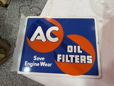 Vintage 1950 AC Delco Chevrolet OIL FILTERS Flange Sign Heavy Painted Metal NICE picture