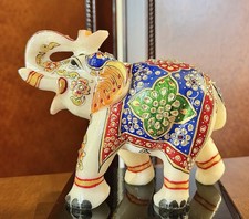 Vintage Hand-Painted Indian Meenakari Marble 6” Tall Elephant Figurine - 5 lbs picture