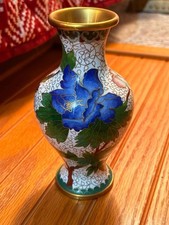 Vintage 1986 Chinese Cloisonne Bud Vase Hand-Painted Floral Bird picture
