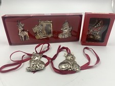 Gorham Silverplated Ornament Metal Pack Lot Cat Christmas Tree Santa Reindeer picture