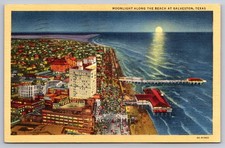 Moonlight Along the Beach Galveston Texas Vintage Postcard c.1934 picture
