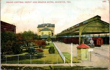 Grand Central Depot & Brazos Hotel 1910 Houston TX Vintage Postcard TP15-8 picture