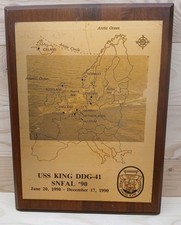 Vintage Metal and Wooden Navy USS KING DDG 41 Military Ship Plaque Used As Is picture