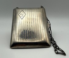 Antique Sterling Silver Dance Purse Vanity Case Compact Wrist Chain Card Holder picture