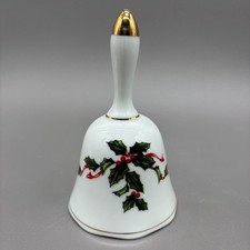 Vintage Lefton Japan Christmas Bell Holly Berries Hand Painted Gold Trim 03035 picture