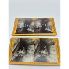2 H. H. Bennett Stereoview Wisconsin Dells Boat Cave Dark Waters Canoe 211 220 picture