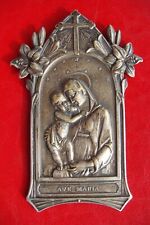 ANTIQUE XIX CENTURY FRENCH AVE MARIA Art Nouveau BRASS SILVERED PROTECTION ICON picture