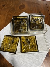 Vintage MCM Acrylic Lucite Starburst Smokey Amber Cased Coaster Set of 8 picture