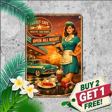 Route 66 American Diner Tin Sign Vintage Highway Cafe Metal Plaque 8x12 In picture