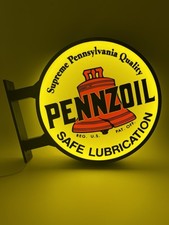 Pennzoil 13”  Pub Style Dual Side Light Up LED Sign Gas Station Pub Bar Mancave picture