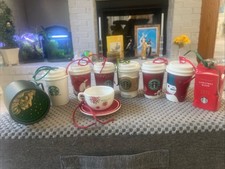 2000’s Porcelain Starbucks Christmas Ornament Coffee Cup To Go Lot Of 8 picture