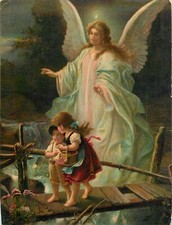 BB002 Religious antique chromo devotion children guardian angel picture