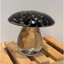 Blinko Art Glass Mushroom Paperweight Black Spotted Clear Stem 3 Inch picture