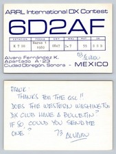 Ham Radio QSL QSO Postcard 6D2AF, Ciudad Obregón, Sonora, Mexico picture