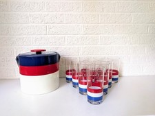 Vintage Georges Briard Red, White, and Blue Collins Glasses and Ice Bucket picture