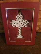 Lenox 2025 Snow Fantasies Cross Ornament Ivory Porcelain Gold Tassel Brand New picture