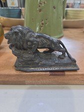 Antique 1935 - 1936 Leadership Award Lion Lead Pot Metal Art Deco Statue  picture