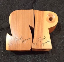 Vtg Groovy St Paul Minnesota Souvenir Salt Pepper Shakers Wood picture