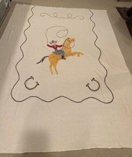 Vintage 1950s Western Chenille Bedspread With Cowboy Motif Full Size 74 X 100 In picture
