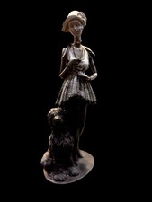 Black Glittered sculpture of a lady walking her Borzoi dog -New picture