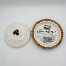 Chocolate Pie Recipe Ceramic Round Pie Dish Plate w/ Matching Lid, 2-Piece Set picture
