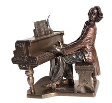 Polish Music Composer Frederic Chopin Playing Piano 8 3/4 Inch Cold Cast Bronze picture