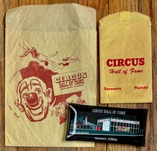 1960s Sarasota Florida Circus Hall of Fame Souvenir Glass Tray + Gift Shop Bags picture
