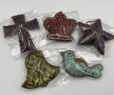 Handcrafted Fabric Beaded Embroidered Ornaments VTG  Made In India Set Of 5 NEW picture