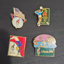 Atlanta 1996 Olympic Games Pinback/Lapel Pins Lot of 4 Incl. Uneven Bars, Flag picture