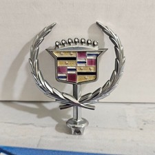 Vintage Cadillac Wreath & Crest Hood Ornament Chrome Multicolor Emblem picture