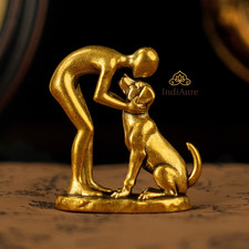 Antique Style Man Holding Dog Head Statue – Miniature  Brass Collectible Art picture