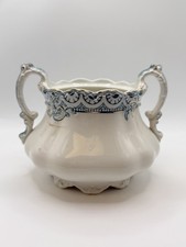 Antique Johnson Bros Touraine Open Sugar Bowl Teal Gilt England c1900 Hairline picture