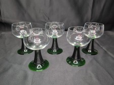 Vintage Luminarc France Green Ribbed Beehive Stem Röemer Wine Glasses 0.1L Set 5 picture