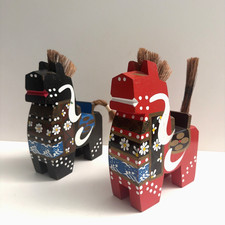 2) Vintage Hachinohe Yawata-Uma Wooden Toy Good Luck Horse Japanese Folk Art 8