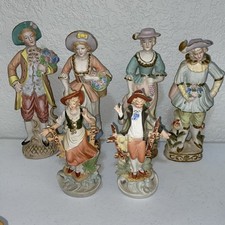 VTG Occupied Japan Porcelain Figurine Lot 3 Couples Colonial Farmers Bisque RARE picture