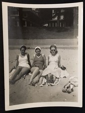 Vintage Snapshot Photo of 2 Beach Beauties Lovely Young Ladies Sunbathing picture