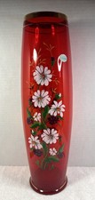 Vintage Norleans Orangish Red with Daisies 18.5”  MCM Italian Art Glass Vase picture