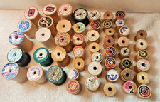 Lot of 50 Thread Spools Vintage Wooden Wood Sewing Various Sizes Empty No Thread picture