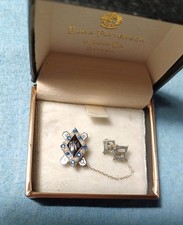 VTG 1969 Pi Kappa Alpha fraternity pin 10K white gold Sapphires & Pearls BPA picture