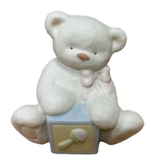 Russ Berrie Precious Keepsakes Teddy Bear Bank Pink Bow with Gift Box Porcelain picture