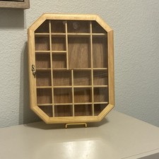 VTG  Octagonal Wood Curio Cabinet Shadow Box Glass Door 15