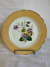 Vintage Plate Golden Peach Band Violet Floral Scalloped Edge 8 1/4