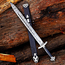 Medieval Celtic Repro Shortsword Damascus Steel Blade Rosewood Handle Scabbard picture