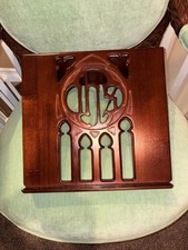 Portable TableTop Church Podium Carved Wood IHS Symbol picture