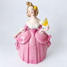 Antique E&R Germany Madame Pompadour Dresser Doll Pink Powder Trinket Box picture